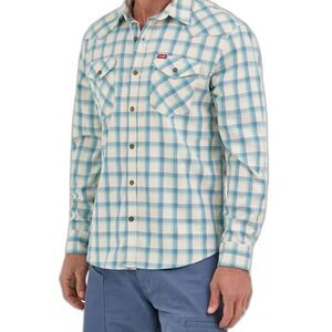 Wrangler Men's Slim Fit Long Sleeve Shirt Sunglass Cleaner Nile Blue Size XL NWT